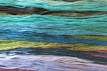 close up of colorful threads