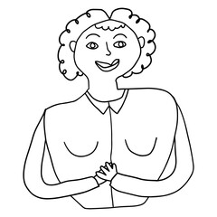 Cute cartoon hand drawn doodle woman isolated on white background. People.