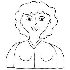 Cute cartoon hand drawn doodle woman isolated on white background. People.
