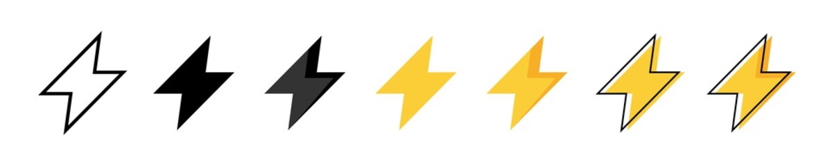 Thunder bolt vector icon. Flash logo set. Lightning icons on white background. Electrical sign. Thunderbolt symbol. Electric concept stock vector illustration.