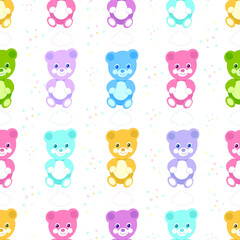 Fototapeta na wymiar Colorful cute bears. Teddy bears pastel colored, birthday, nursery, t-shirt design, baby shower...etc fabric design pattern