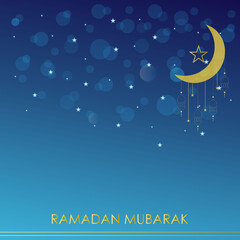 Obraz na płótnie Canvas ramadan mubarak abstract background design with star and moon on gradient deep blue background 
