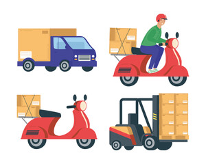 bundle of four delivery service set icons