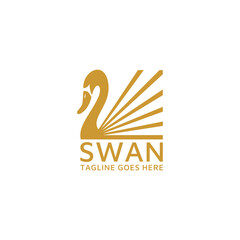 Beauty Swan Logo Design Vector Template, Golden Bird Luxury Jewelry Fashion Cosmetics Logotype Concept Icon