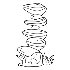 Cute cartoon doodle large stacked stones isolated on white background.
