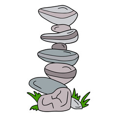 Cute cartoon doodle large stacked stones isolated on white background.
