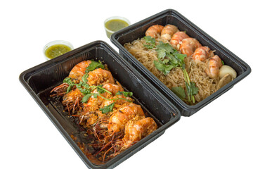 Die cut baked Shrimp with Glass Noodles on white isolated.