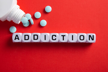 Drug addict or medical abuse concept. Obsession to pharmaceutical substances or narcotics or...