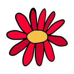 Colorful fantasy doodle cartoon daisy flower isolated on white background. Vector illustration.  