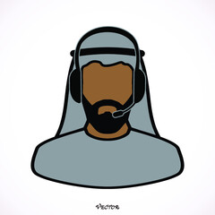 Man in call center occupation. Customer service character. Illustration vector of arab or muslim people.