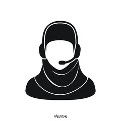 Call center operator with headset web icon design. Client services and communication, customer support, phone assistance, information. Illustration vector of arab or muslim women.