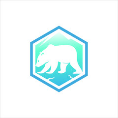 Cartoon Polar Bear Logo Badge Design Wild Animal Vector Element or Nature and Fauna Icon Template