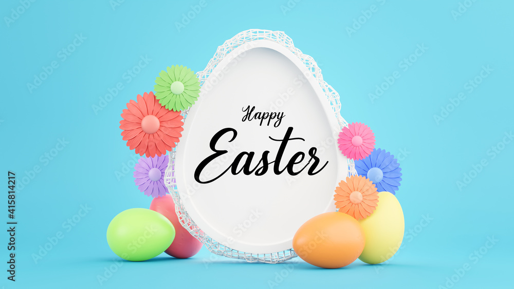 Wall mural 3d render of text on white egg frame for happy easter festival