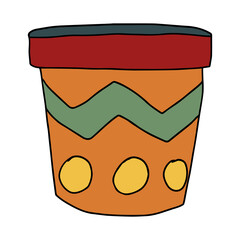 Cute cartoon doodle empty flowerpot isolated on white background. Sketch of a vase.