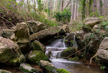 Beautiful waterfall in the river that can be seen along the hiking trails in the town of...