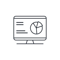 Computer and diagram. The concept of planning, analysis. Vector icon isolated on white background. 