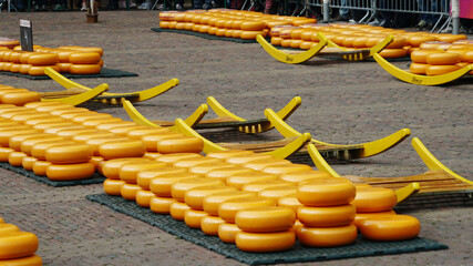 Lots of cheese at a festival in Holland.