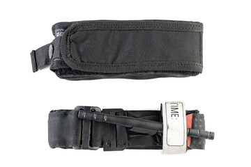 The military bag for turnstile, wicket, tourniquet or first aid kit isolated on white background.