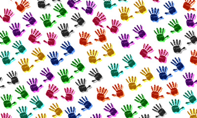  colorful hands pattern with excess ink effects on transparent background.