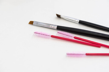 Brow master instruments. Brushes for brows coloring, lamination and waxing. Professional care for face and beauty procedures. 