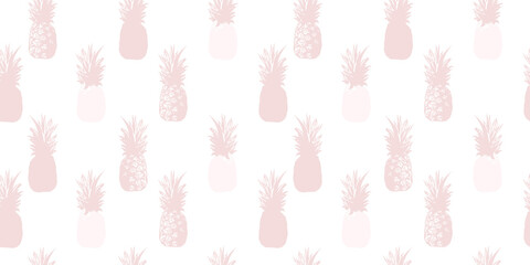 Pineapple soft pink tropical summer pattern on white background floral style, seamless repeat vector pattern with pastel pink colour, trend of nude pineapples design for fabric, wallpaper, bedding