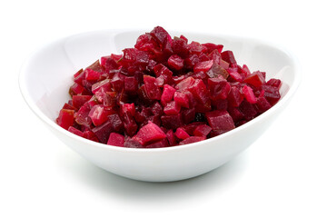 Vinaigrette salad. Traditional russian beetroot salad, isolated on white background. High resolution image