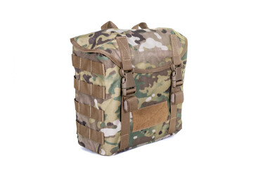 small army combat rucksack isolated on white background, studio shot