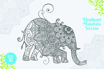 Elephant Mandala Vector Coloring Book