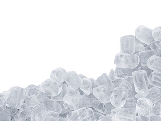 Pieces of crushed ice cubes on  white background