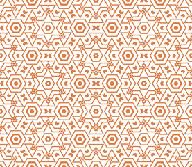 Abstract fantasy thin line hexagon, triangle geometric seamless pattern. Creative mosaic, tile background. 