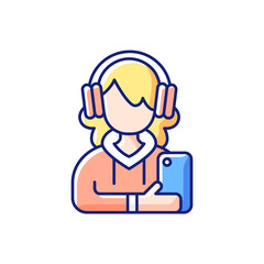 Teenage girl RGB color icon. Female teenager. 13-19 years old girl. Teen behavior. Adolescent years. Individuality development. Dealing with hormonal shifts, body changes. Isolated vector illustration