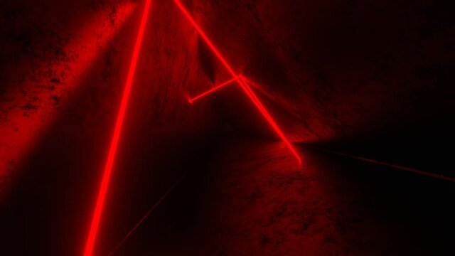 4K Abstract seamless looped animation of red laser ray, glowing light tubes