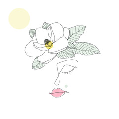 Woman head with flowers. Hand-drawn vector line-art illustration. One Line style drawing. Head Of Flowers Art. Girl With Flowers. Line Art Woman With Flowers.