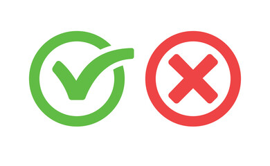 Check mark icons. Green tick and red x. Symbols of approval.