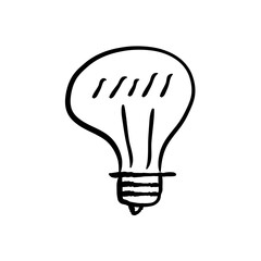Hand drawn lightbulb. Idea and solution icon doodle. Handmade illustration of electric lamp.