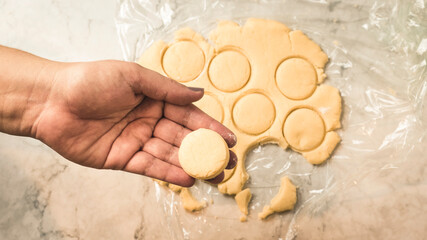dough cut into circles, for cookies or tapas of typical alfajores in Argentina