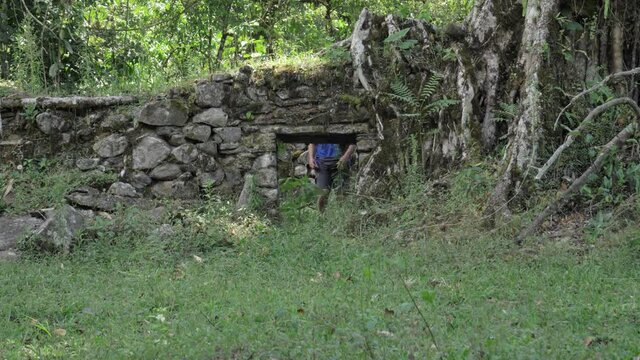 Amazing Ruins in middle of the jungle, archaeological site of the huari culture, inca culture, prehispanic peruvian culture