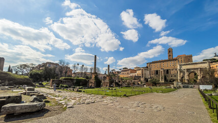 View of street corner in the ancient roman forum 