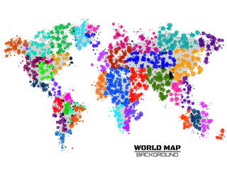 Fototapeta na wymiar Abstract world map in the form of blots, colorful ink splashes, grunge splatters. Vector illustration