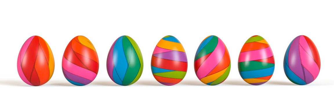 Easter eggs set, collection isolated on white background. 3D rendering illustration.
