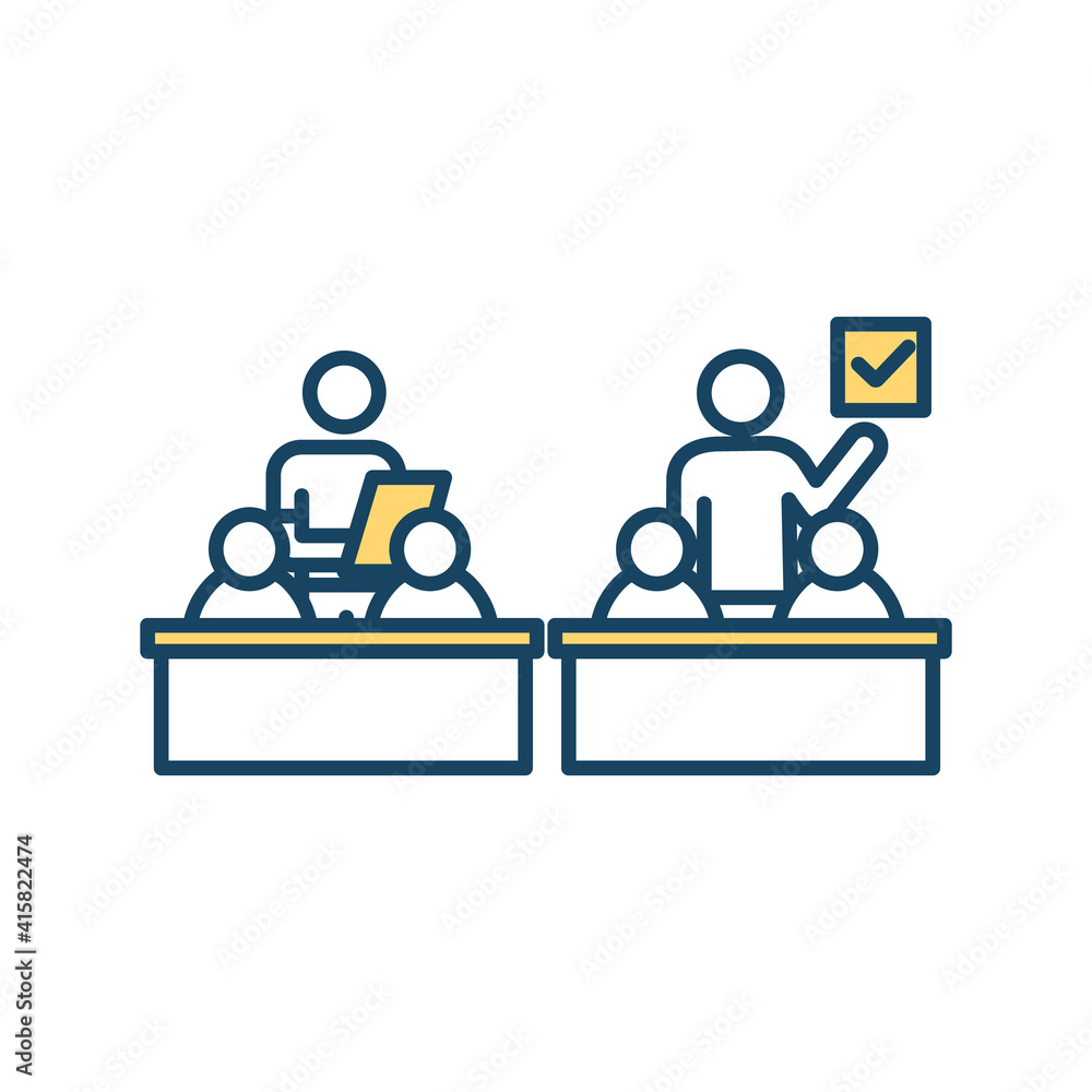 Poster Students examination RGB color icon. Tracking students performance. Abilities and knowledges testing. Educational assessment. Teaching process. Diagnostic testing. Isolated vector illustration