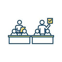 Students examination RGB color icon. Tracking students performance. Abilities and knowledges testing. Educational assessment. Teaching process. Diagnostic testing. Isolated vector illustration