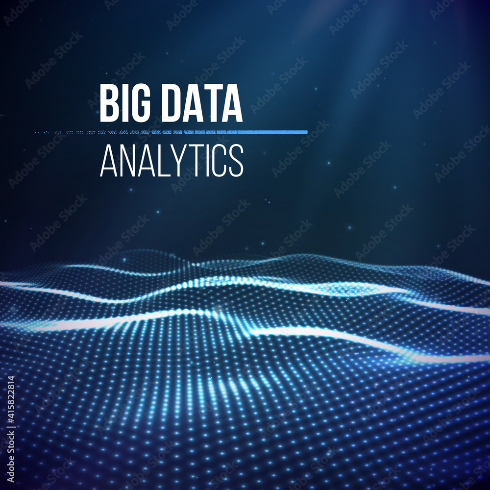Poster blue abstract technology background. vector data wave flow. sound wave digital technology backdrop. 