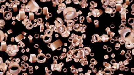 Flying many rolls of packing tapes on black background. Adhesive paper tape. 3D loop animation of duct tape rotating. - Powered by Adobe