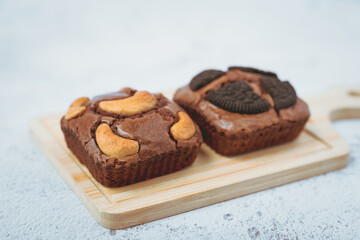 Delicious brownies cake on white background for bakery, food and eating concept