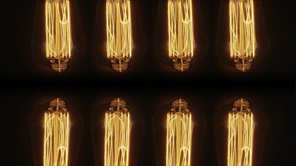 Osiem żarówek Edisona, ozdobne żarówki na ciemnym tle 