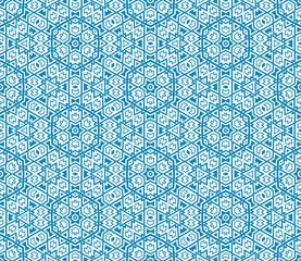 Abstract fantasy thin line hexagon, triangle geometric seamless pattern. Creative mosaic, tile background. 