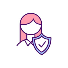 Woman protection and empowerment RGB color icon. Fighting violence against women and girls. Social protection policies. Promoting female self-worth sense. Isolated vector illustration