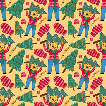 2022 tiger pattern new year's pattern, squirrels tigers and mittens