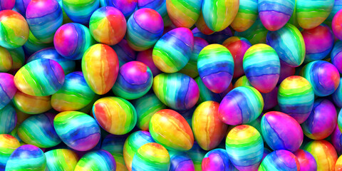 Fototapeta na wymiar Pile of birght and colorful Easter Eggs. 3D rendering illustration.
